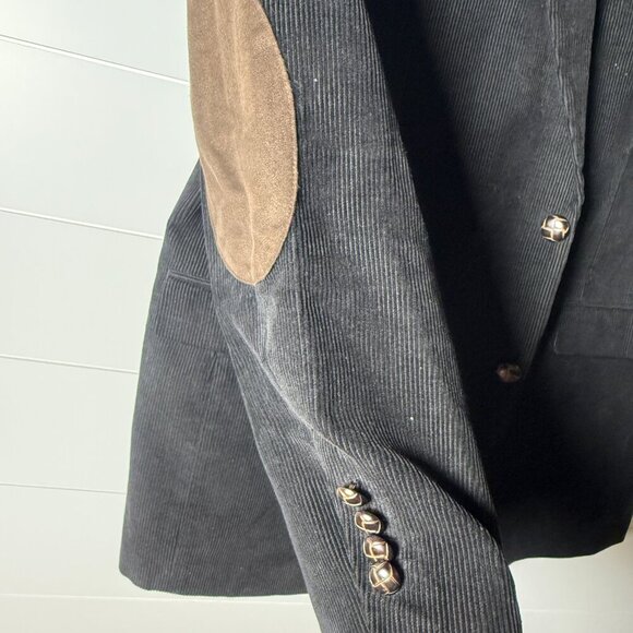 Chaps Blazer Jacket Corduroy Black with Brown Elbow Patches Sz 44L - Picture 7 of 11